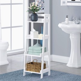 UTEX 4-Tier Ladder Shelf, Bathroom Shelf Freestanding, 4-Shelf Spacesaver Open Wood Shelving Unit, Ladder Shelf (White)