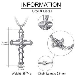 MOLAYES Silver Cross Cremation Urn Necklace for Men Women Memorial Necklace for Ashes of Loved Ones or Pets, Rust-Free Waterproof Cross Necklace Jewelry 24 Inche