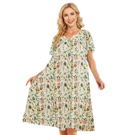 Duster Housecoats Women House Dresses for Elderly Women Grandma Pajamas Mumu Dresses Cotton Sleepwear Short Sleeve Night Shirts Summer Patio Dress Long Nightgown House Dress Muumuu