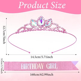 Heclia 1 Set Birthday Crown and Sash Pink Birthday Tiara Crown Sash Glitter Princess Tiara Rhinestone Crowns Star Headband Headpiece Happy Birthdays Decorations Party Supplies Hair Band Gifts Pink