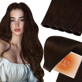 Sunny Hair Genius Weft Sew in Hair Extensions Real Human Hair Brown Genius Weft Hair Extensions Human Hair Hand Tied Hair Extensions For Women Brown Human Hair Bundles Straight Hair 20 Inch 70G