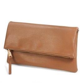 Women's Zipper Foldover Clutch Vegan Leather Envelope Cross body Bag with Chain Strap (Brown)