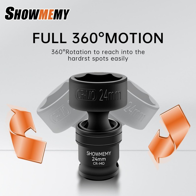 SHOWMEMY Drive Impact Universal Joint Socket Set, 6 Points, Shallow