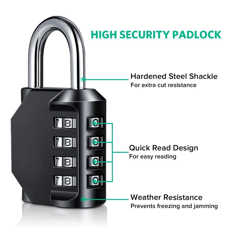 BeskooHome Code Padlock, 4 Digit Outdoor Waterproof Resettable Combination Padlock