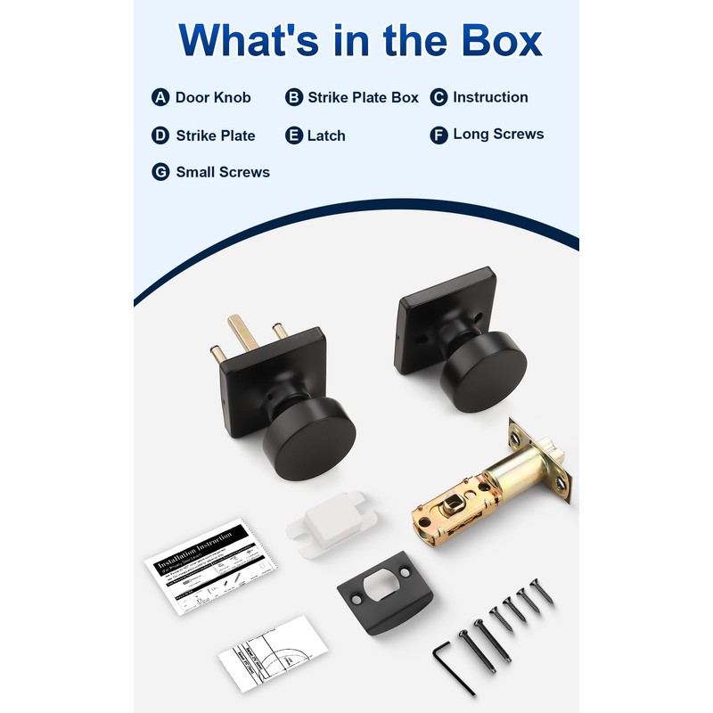 Probrico Bulk Passage Door Knobs Interior 10 Pack, Matte Black