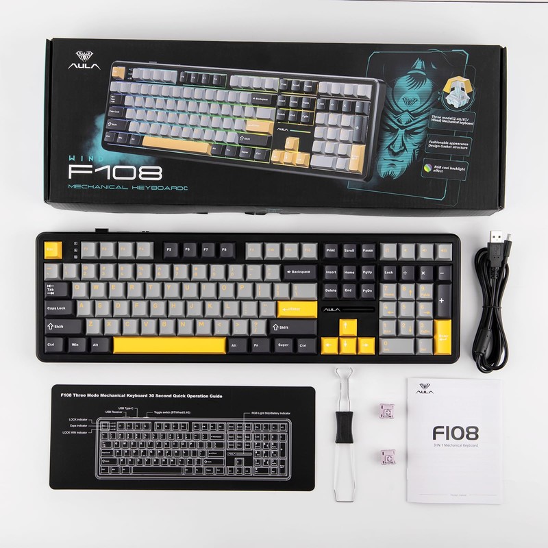 MechLands Aula F108 100% Wireless Gaming Keyboard, Full Size Custom