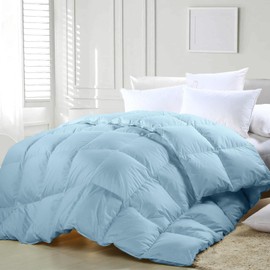 zzlamb Lightweight Blue Feather Down Comforter, All Season Medium Warm Duvet Insert for Twin Bed, Durable Cotton-Blended Shell Down Proof Duvet with Corner Tabs, Twin Size 68''x90'' Blue