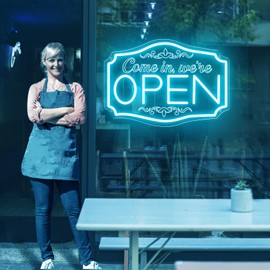 LED Open Signs for Bussines Ultra Bright Engrave Neon Open Signs Light Up Open Sign with ON/OFF Switch for Window Storefront Florists Bar Cafes Restaurant 16 Inch