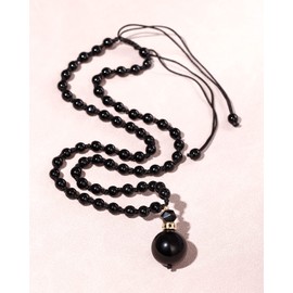 Jewboo Crystals and Healing stones Long Necklaces for Women Men Birthstone Beaded Crystal Beads Necklace 18mm Meditation Balance Chakra Necklaces (Black Obsidian)