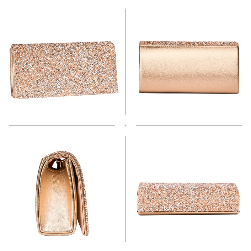 Larcenciel Rose Gold Clutch Bag, Sparkling rhinestones, Contemporary