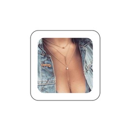 Andelaisi Boho Layered Coin Bar Necklace Vertical Bar Pendant Necklace Multilayered Long Necklaces Chain Gold Coin Disc Choker Necklace Jewelry for Women