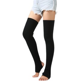Nanxson Women's Leg Warmers Winter Ribbed Knitted Leg Warmers Stocking for 80s Party Dance Sports Yoga TTW0072, black
