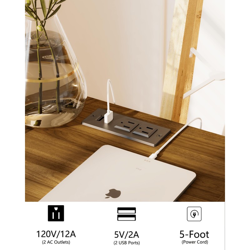 JOONEE Nightstand with Outlet,Modern Bedside Table with Storage Drawer and