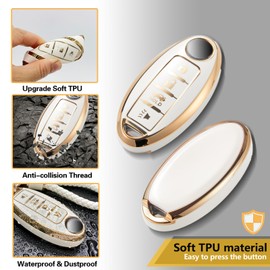 CTRINEWS for Nissan Key Fob Cover with Luxury Diamond Bling Braided Rope Keychain, Upgraded Soft Key Case for Nissan Key Shell (4 Button only) (Gold, Diamond Rope)