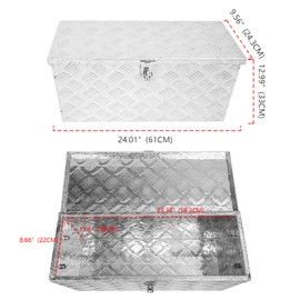 Edicapo 24 Inch Tool Box Flatbox Truck Bed Toolbox,RV Storage Organizer,Truck Tools Chest Box With Side Handle & Lock KeysCompatible with Trailer Pickup,Silver Aluminum 5 Bar Tread(24.2"x10.4"x11.8")