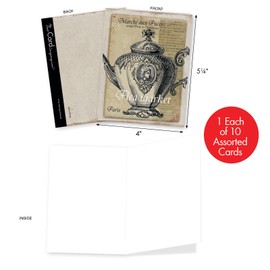 The Best Card Company - 10 Retro Blank Cards with Envelopes (4 x 5.12 Inch) - Artistic Boxed Assortment, Vintage Note Cards - Timeless Tabletop M4191OCB-B1x10
