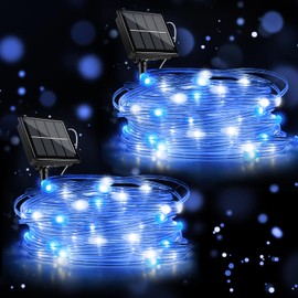 Solar Christmas Lights Outdoor Waterproof Total 66FT 200 LED Solar Twinkle Lights for Outside Clear Wire, 8 Modes Solar Fairy Light Outdoor for Tree Garden Patio Christmas Decorations, Blue&White