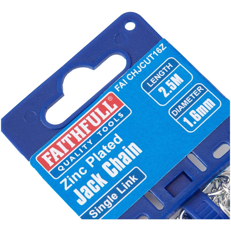 Faithfull FAICHJCUT16Z Jack Chain Zinc Plated Steel 2.5M Length 1.6mm