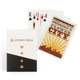 Lantern Press Springfield, Illinois, Skyline and Sunburst Screenprint Style (52 Playing Cards, Poker Size Card Deck with Jokers)