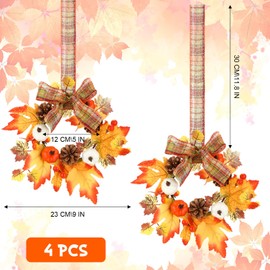 Syhood 4 Pcs 9" Mini Wreath for Front Door Artificial Wreath Faux Kitchen Cabinet Wreaths Small Farmhouse Wreath for Front Door Porch Wall Window Decor (Maple Style)