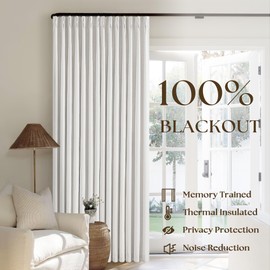 Pinch Pleat 100% Blackout Curtains 86 Inch Length 2 Panels Set Flax Linen Beige White Cream Room Darkening Soundproof Curtains Drapes with Hooks Rings Back Tab for Bedroom Living Room Track System