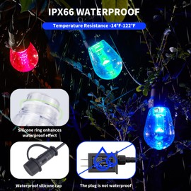 Outdoor String Lights 50FT, Outdoor Lights for Patio with 20 Dimmable RGBW LED Bulbs, IP66 Waterproof Shatterproof, with APP Control & Remote, 24V Adapter Color Change,for Backyard Decor