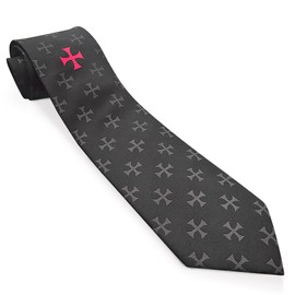 THE MASONIC COLLECTION - Polyester Black Woven Tie - With Knights Templar KT - Jacquard Woven - A Perfect Masonic Gift Accessory For Freemason Men