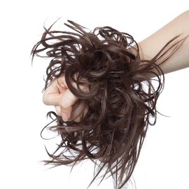 Hair Extension Hair Piece Hair Scrunchie Updo Bridal Hairstyles Voluminous Wavy Messy Bun Ponytail Medium Brown
