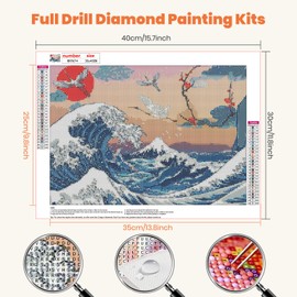 HEIBAGO Great Wave 5D DIY Diamond Art Painting Kits for Audlts, Full Drill Birds Diamond Painting for Beginners Rhinestone Embroidery Diamond Dots Set Sunset Gem Art Crafts for Home Decor 30x40cm