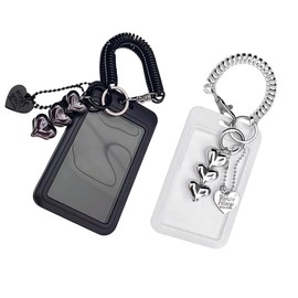 Pass Case, Cute, High School Students, Girls, Commuter Pass Case, Reel, Heart Holder, Cute Trading Card Case, Korea (Black)