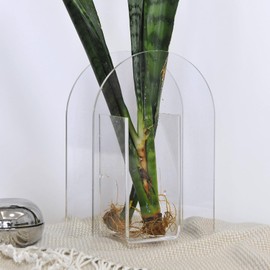 Jarrón de acrílico con forma de arco moderno para bodas, fiestas, centros de mesa, decoración del hogar y la oficina (transparente)