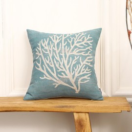 TRENDIN Coral Couch Pillow Cover 18X18 Sea Marine Decor Square Linen Cushion Case Sofa Home Decorations Blue PL1054TR