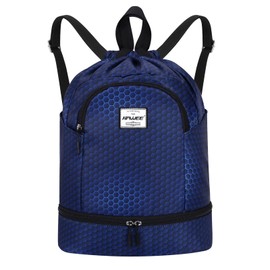 HAWEE Dry Wet Drawstring Backpack with Shoe Compartment for Women and Girls Waterproof Yoga String Bag Outdoor Sports Rucksack for Gym/Beach/Swim Pool, Hexagon