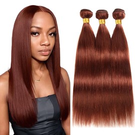 22 24 26 Inch Reddish Brown Bundles Copper Red Straight Human Hair Bundles Color 33 Straight Bundles Human Hair Extensions Auburn Brown Bundles Human Hair
