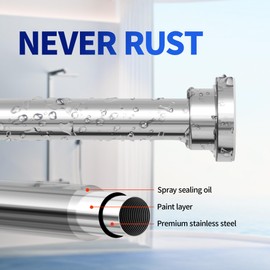Mcrbeay Shower Curtain Rod, 1" Diameter Heavy Duty Tension Shower Rod, Non Slip Adjustable 28-74 inch No Drilling Shower Curtain Rods Spring Tension For Bathroom, Shower Stall, No Rust, Silver