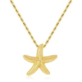 QBrand Starfish Pendant Necklace for Women 18K Gold Tone Twisted Beach Jewelry Summer Ocean Inspired Adjustable Chain Gifts