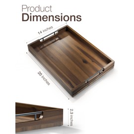 TIDITA 20 x 14 Inch Large Wooden Tray for Ottoman – Large Ottoman Tray for Living Room, Decorative Serving Tray with Handles, for Coffee Table, Kitchen Counter & Home Decor