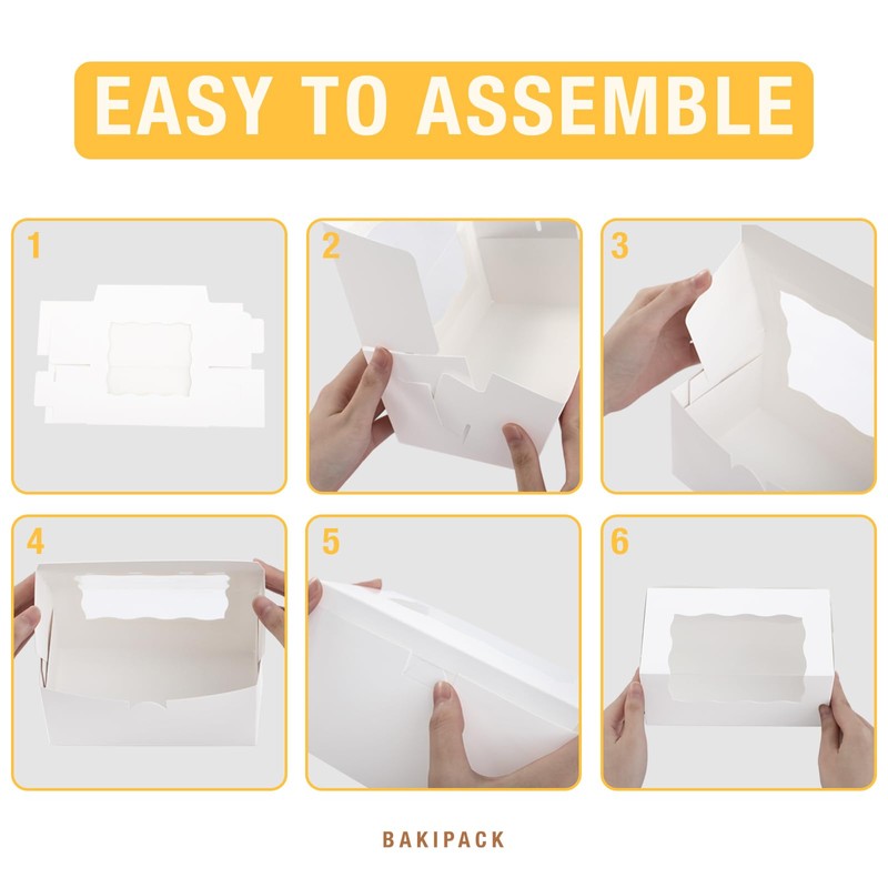 BAKIPACK 15 Roll Cake Boxes, White Bakery Boxes with Window,