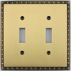 Egg & Dart Antique Brass 2 Gang Toggle Light Switch Plate