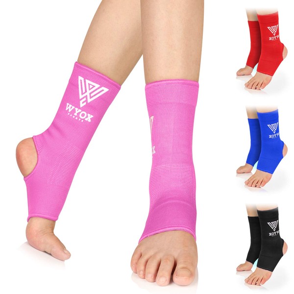 WYOX Ankle Wraps Support Boxing Gear for Men Women Muay Thai Ankle Support Kickboxing Wraps Gym Ankle Support (Pair) (Pink, S / M (Women 4.0 - 6.5/ Men 3.0 - 5.5))