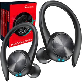 Wireless Earbuds, 60H Playtime LED Display Wireless Ear buds with Earhooks HiFi Stereo Deep Bass, Bluetooth 5.3 Headphones with Cancelling Mic, in Ear Earphones for Sport/Gym/Running/TV, USB-C