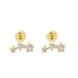 Green zircon clover gold stainless steel piercing ear bone nail threaded rod advanced ear nail, One Size, Agate