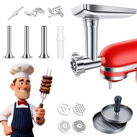 Meat Grinder Attachment Compatible With Kitchenaid Stand Mixer,Including Grinder Plates, Grinder Blades, Sausage Tubes, Burger Patty Presses,For Home Kitchen Use, Stainless Steel