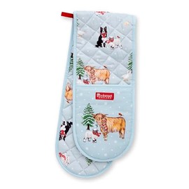 Cooksmart Double Oven Gloves Heat Resistant | British Designed Heat Resistant Oven Gloves | Modern Oven Mitt & Potholder for Home Cooking | Heat Protection Kitchen Oven Gloves - Christmas on the Farm