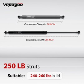 Vepagoo 35 inch Gas Strut 250Lb/1112N Heavy Duty Lid Gas Struts Shock Lift Support Spring for Tonneau Cover RV Kitchen Door Truck Bed Trailer Cap Bed Custom Wooden Cover, Set of 2
