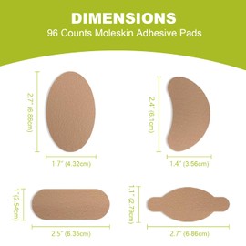 Moleskin for Feet, Moleskin Adhesive Pads, Mole Skin Patch for Blisters, Shoes, Toes, Heel | Blister Prevention Tape Pads Reduce Friction - 16 Sheets (96 Pieces Total)