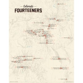 58 Colorado 14ers Checklist Map 11x14 Print (Tan)