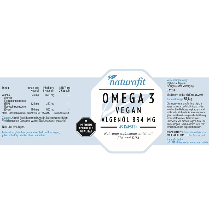 naturafit Omega 3 Vegan Algae Oil 834 mg Capsules Pack