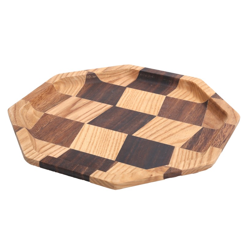 Grid Pattern Wood Plate Fruit Dishes Holder Tea Tray Dessert