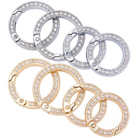 GORGECRAFT 8Pcs 4 Styles 2 Sizes Rhinestone O Ring Round Carabiner Snap Clip Buckle Platinum & Light Gold Bling Gate Rings for Diy Jewelry Keychain Making Handbag Purse Bags Strap Car Keyring
